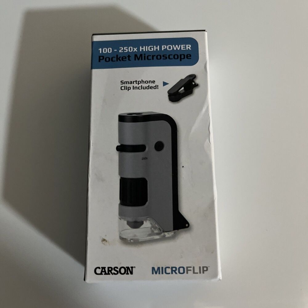 Carson MicroFlip 100x-250x LED/UV Pocket Microscope w/Smartphone Adapter MP-250
